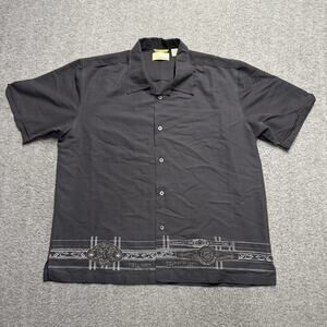 Cubavera Cigar Shirt Mens XL Black Button Down Short Sleeve Guayabera Embroidery